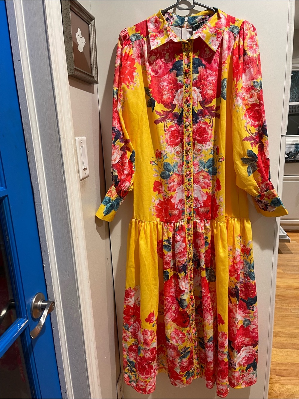 Dalia MacPhee D1823 Orange Multi Floral Print Button Down Shirt Dress Midi Sz M